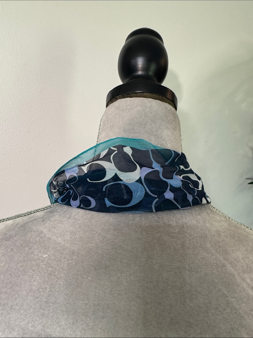 Coach silk Lime Green and Teal Logo Print Scarf - Picture 5 of 12